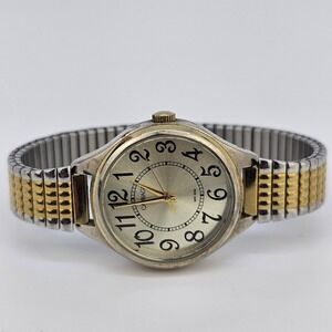Carriage Timex Women Watch 30MM Gold Dial Two Tone Expandable Band 6" NewBattery